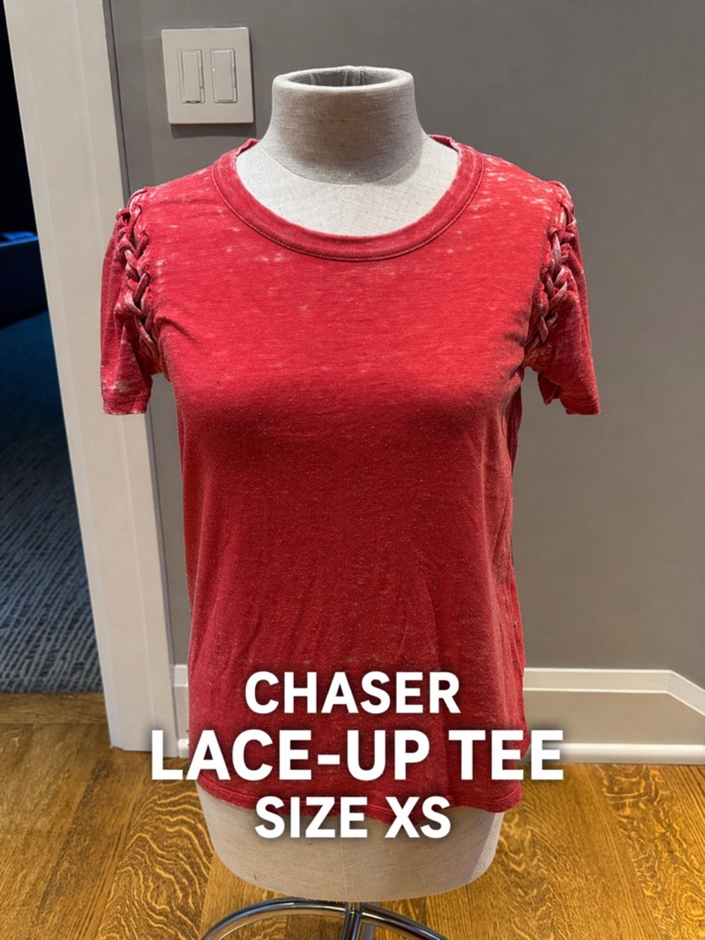 Chaser Red Burnout Tee XS Lace Up Sleeve Distressed Vintage Style T Shirt